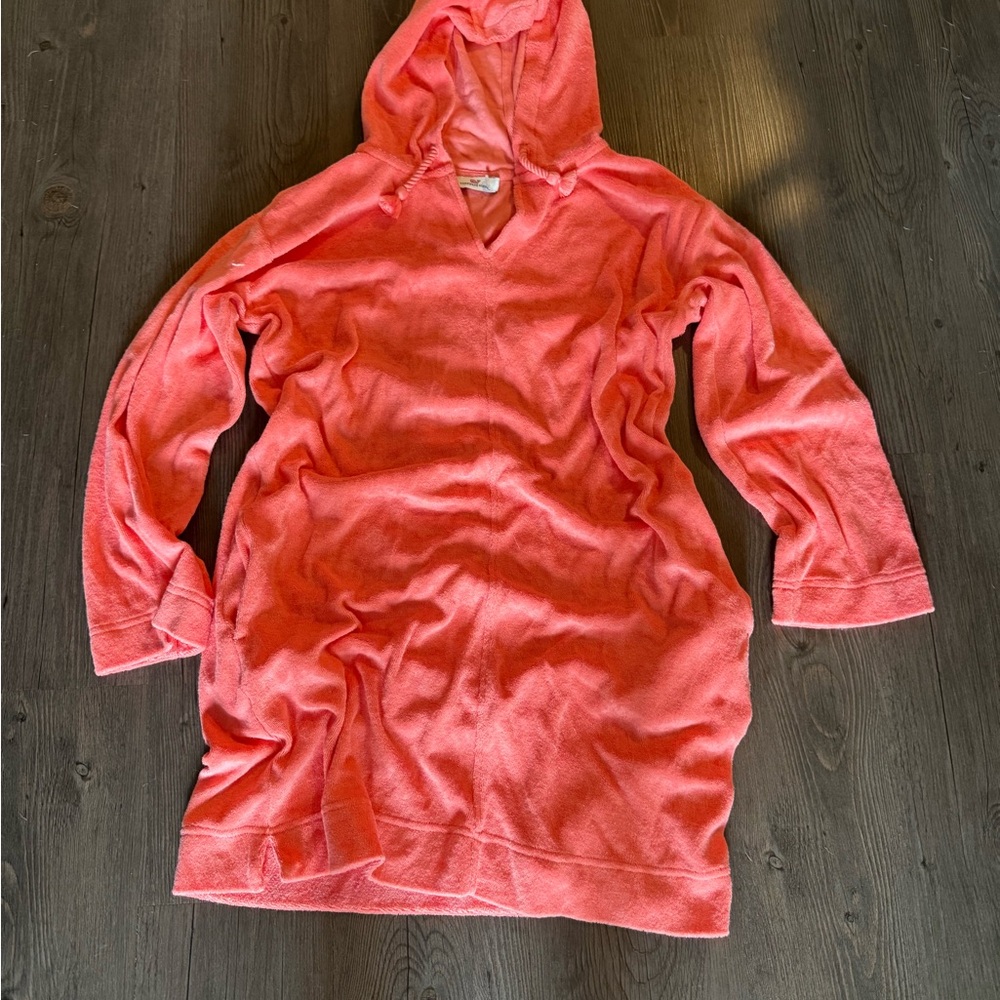 Vineyard Vines Coral Terry Cloth Hooded Cover-Up